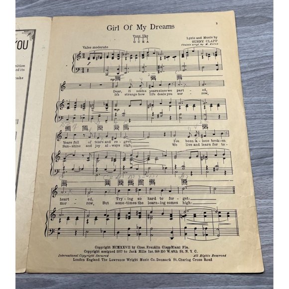 Girl of My Dreams Vintage Ukulele Sheet Music Guy Lombardo Sunny Clapp 1927 - Picture 2 of 4